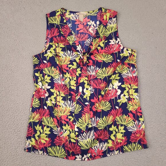 Banana Republic Sleeveless‎ Top Womens Medium Blue Red Green Floral V Neck Tank - Picture 1 of 8